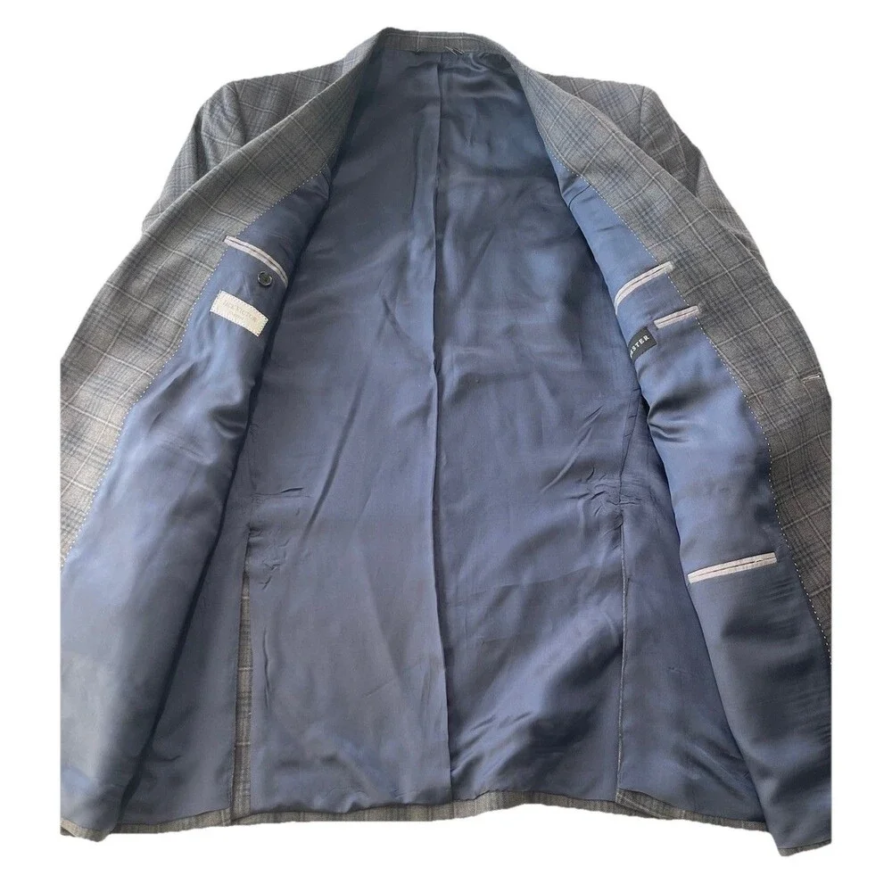 Jack Victor Rochester Blazer Men 44XL Gray Check Luxor 2 Button Wool